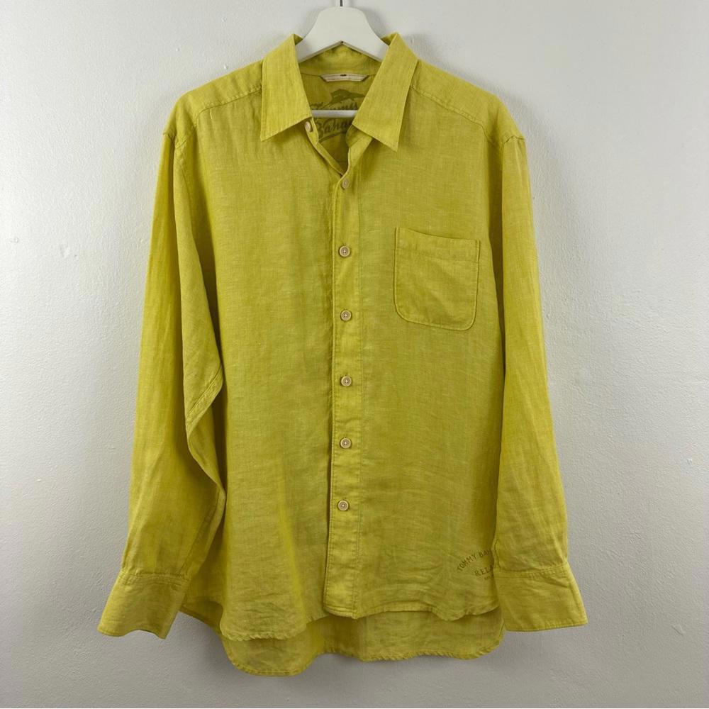 Tommy Bahama Men’s 100% Linen Mustard Button Down Shirt Size M